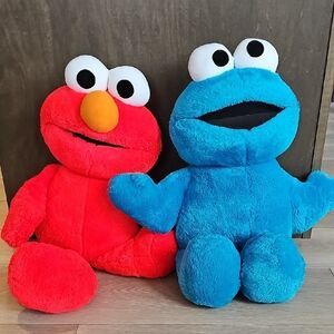 Vintage 90s Tyco Sesame‎ Street Giant 13" Elmo & Cookie Monster Plush